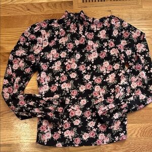 SHEIN Black Floral Blouse with Pink Accents
